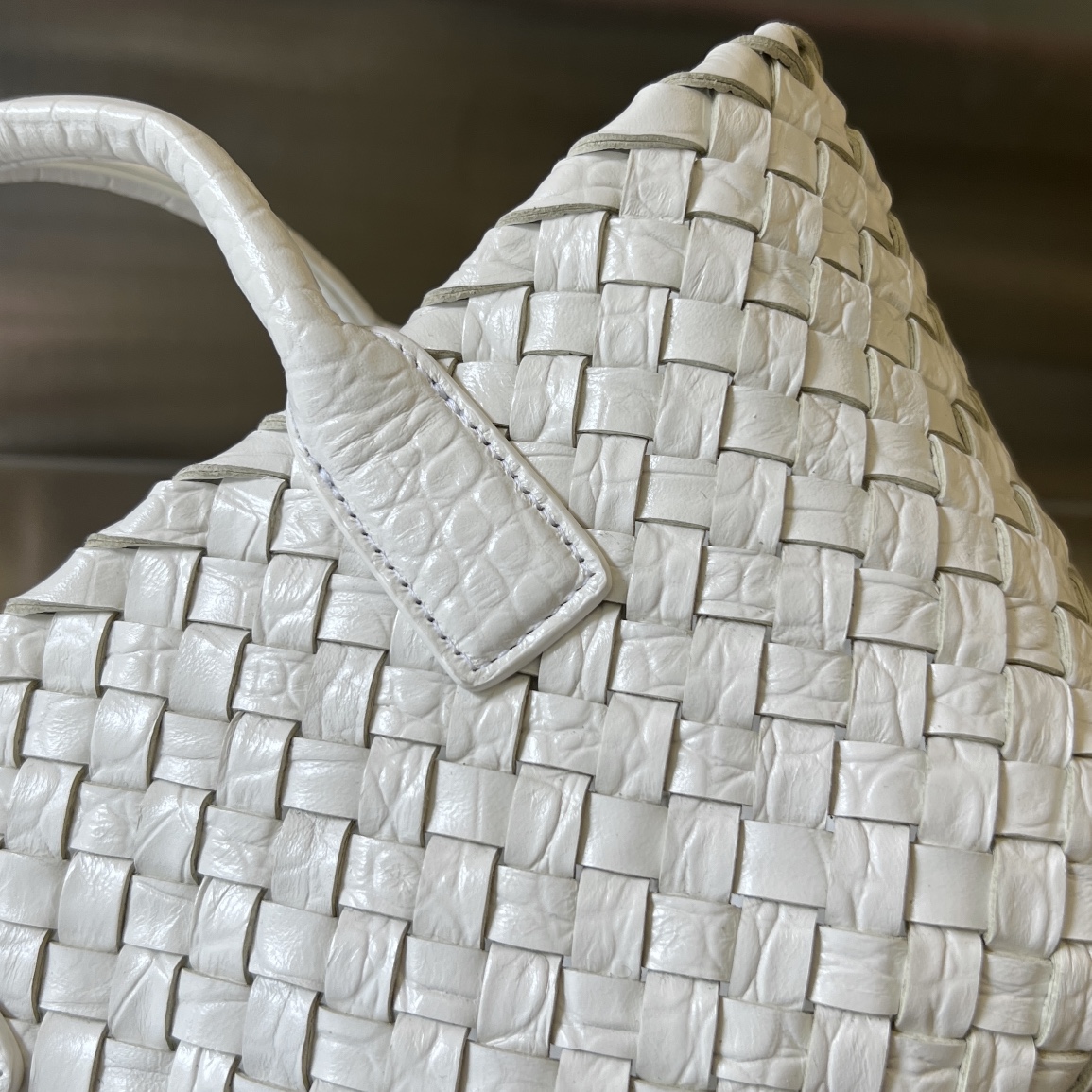 Mini Cabat Intreccio Crocodile Grain Leather Tote White